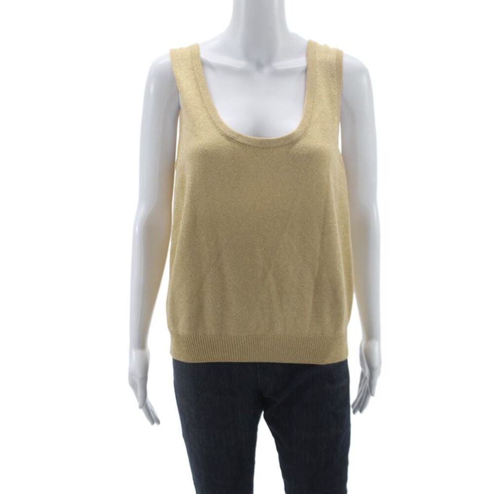 St. John Basics Women Basic Knit Metallic Beige Tank Top Size L